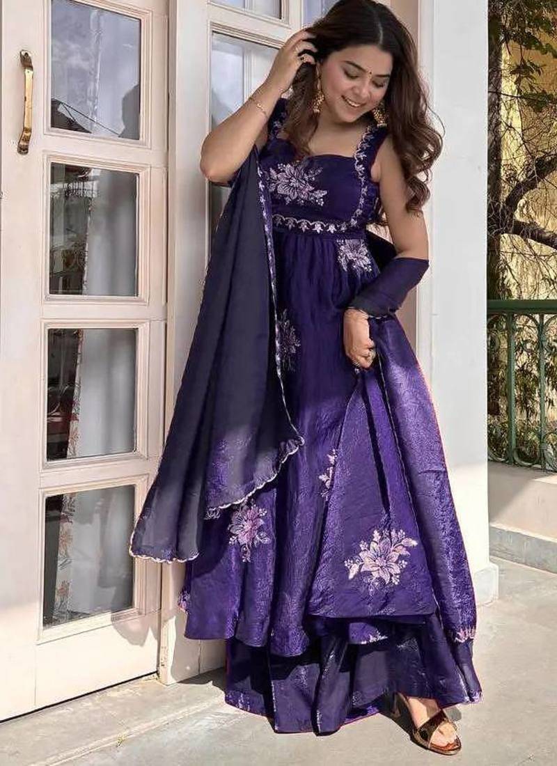 Women violet fendy silk thread sequin palazzo suit