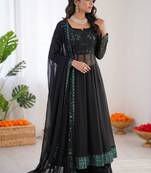 Women black georgette thread sequin palazzo suit