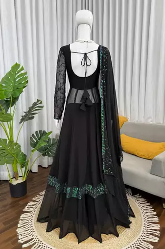 Women black georgette thread sequin palazzo suit