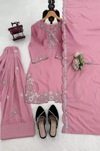 Women light pink crepe silk thread sequin farshi salwar suit