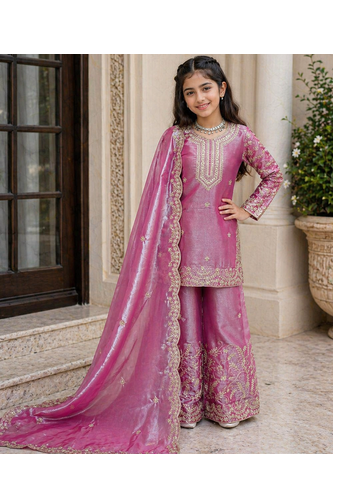light pink embroidered silk girls sharara set 3