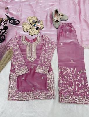 light pink embroidered silk girls sharara set 4