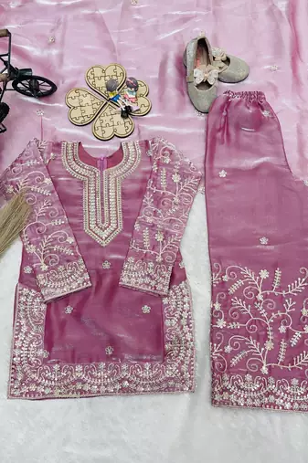 light pink embroidered silk girls sharara set