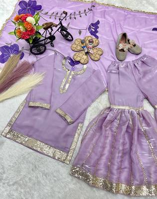 lavender embroidered silk girls sharara set 5