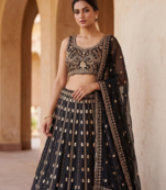 Black Designer Lehenga Set with Heavy Golden Embroidery
