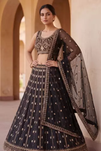 Black Designer Lehenga Set with Heavy Golden Embroidery