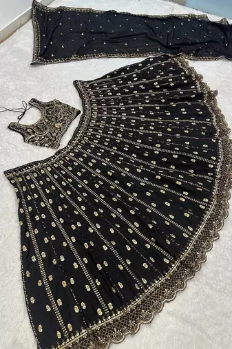 Black Designer Lehenga Set with Heavy Golden Embroidery