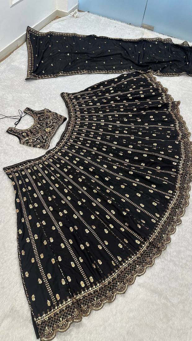 Black Designer Lehenga Set with Heavy Golden Embroidery