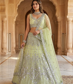 GREEN BUTTERFLY NET PARTY WEAR EMBROIDERY LEHNGHA CHOLI 