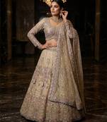 BEIGE BUTTERFLY NET PARTY WEAR EMBROIDERY LEHNGHA CHOLI 
