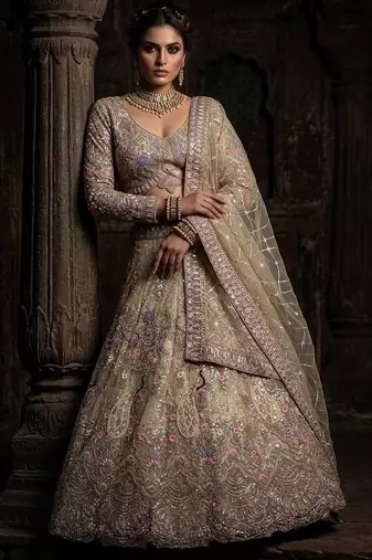 BEIGE EMBROIDERY lehenga CHOLI 