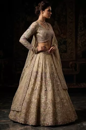 BEIGE EMBROIDERY lehenga CHOLI 