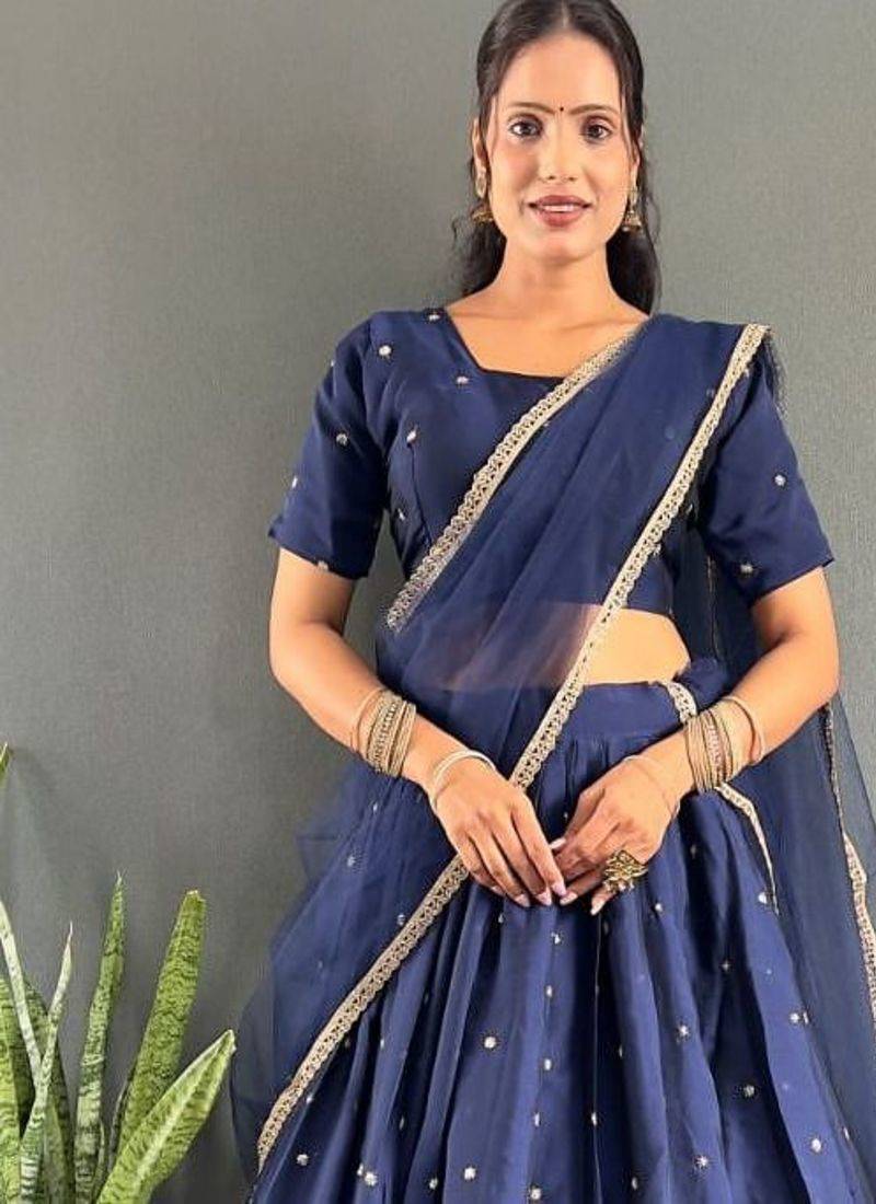 Navy Blue Stylist South style Lehenga Choli Set