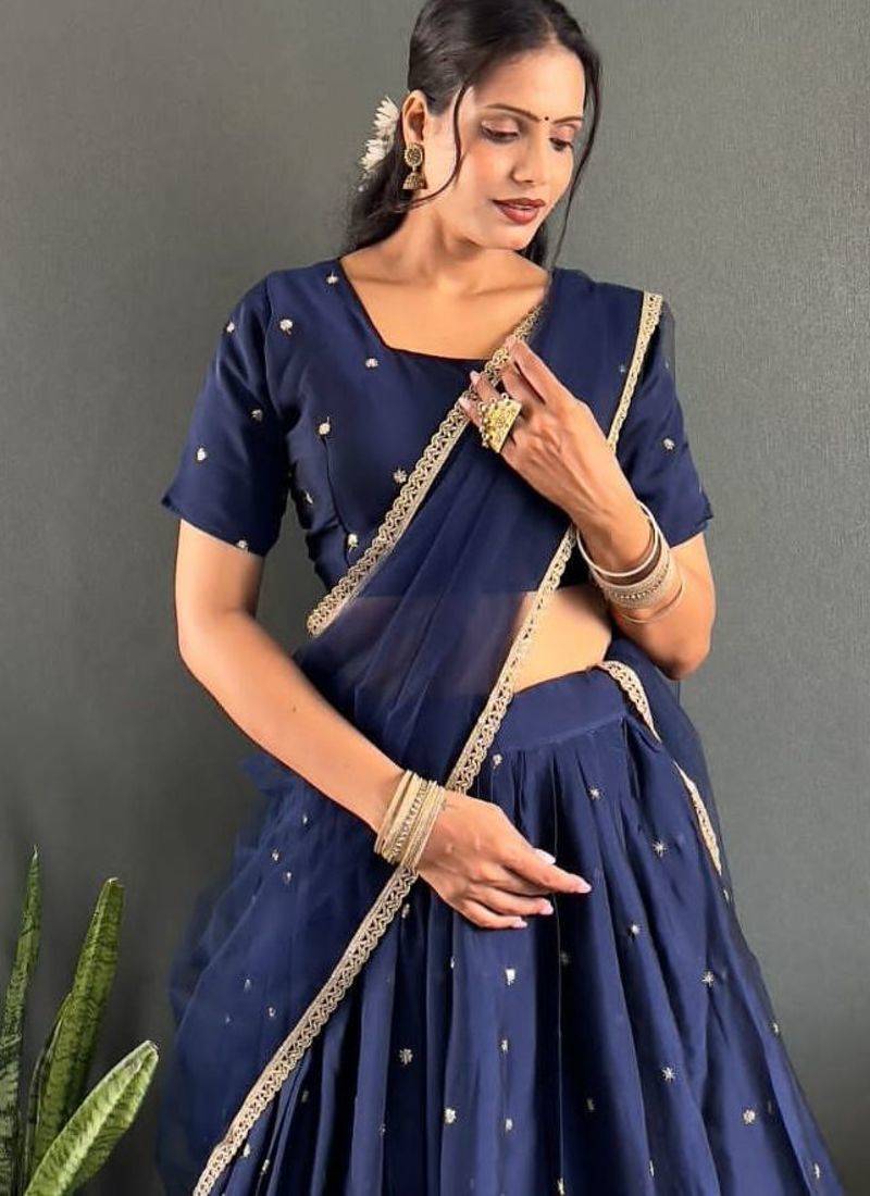 Navy Blue Stylist South style Lehenga Choli Set