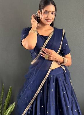 Navy Blue Stylist South style Lehenga Choli Set 1