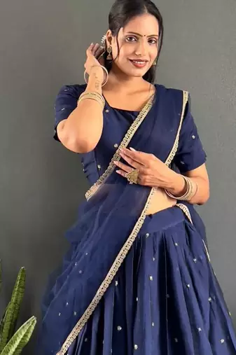Navy Blue Stylist South style Lehenga Choli Set