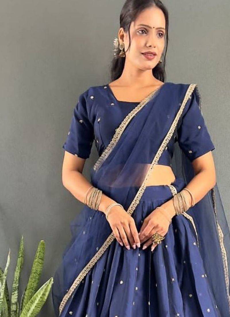 Navy Blue Stylist South style Lehenga Choli Set