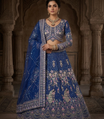 BLUE BUTTERFLY NET PARTY WEAR EMBROIDERY LEHNGHA CHOLI