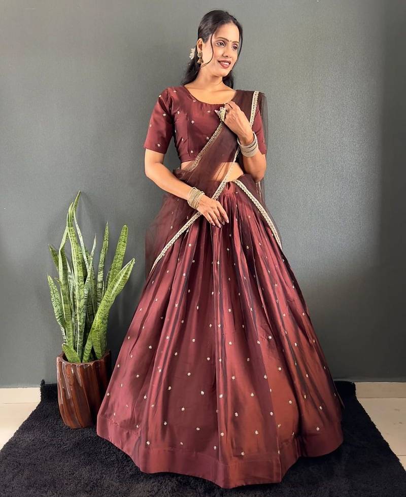 Brown Stylist South style Lehenga Choli Set