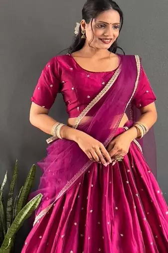 Pink Stylist South style Lehenga Choli Set