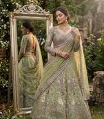 GREEN BUTTERFLY NET PARTY WEAR EMBROIDERY LEHNGHA CHOLI 
