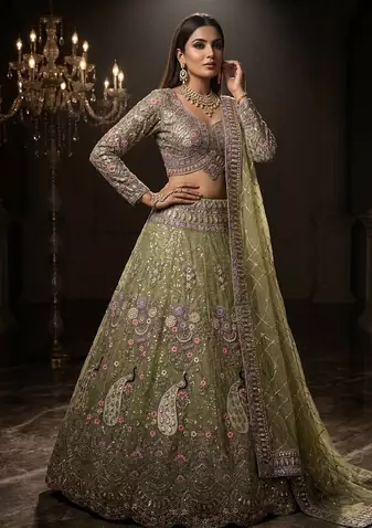 GREEN EMBROIDERY lehenga CHOLI 
