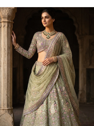 GREEN EMBROIDERY lehenga CHOLI  3