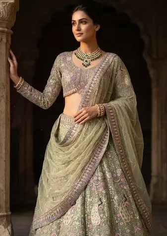 GREEN EMBROIDERY lehenga CHOLI 