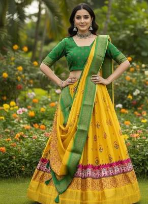 Yellow Printed Lehenga Choli Set 1