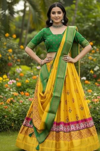 Yellow Printed Designer Lehenga Choli Set