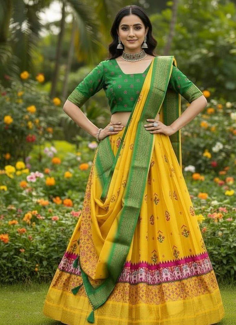Yellow Printed Designer Lehenga Choli Set