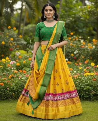 Yellow Printed Lehenga Choli Set 2