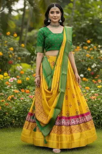 Yellow Printed Designer Lehenga Choli Set