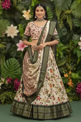 Green Printed Designer Lehenga Choli Set