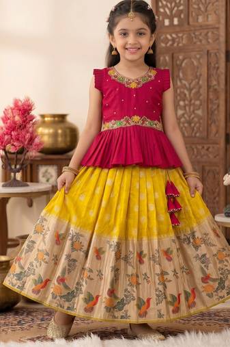 Soft khadi georgette with beutifull handwork kids lehenga choli