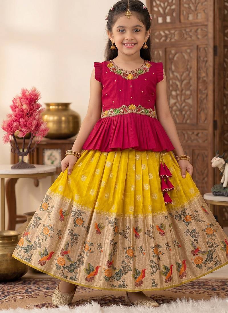 Soft khadi georgette with beutifull handwork kids lehenga choli