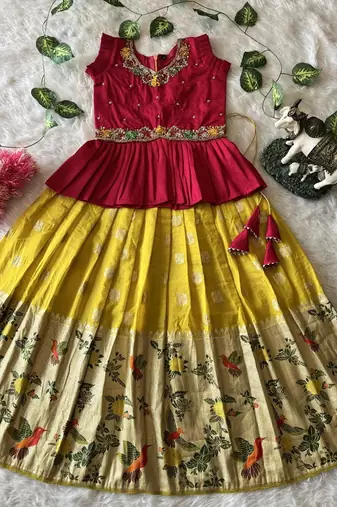 Soft khadi georgette with beutifull handwork kids lehenga choli