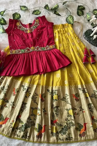 Soft khadi georgette with beutifull handwork kids lehenga choli