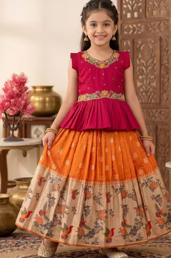 Soft khadi georgette with beutifull handwork kids lehenga choli
