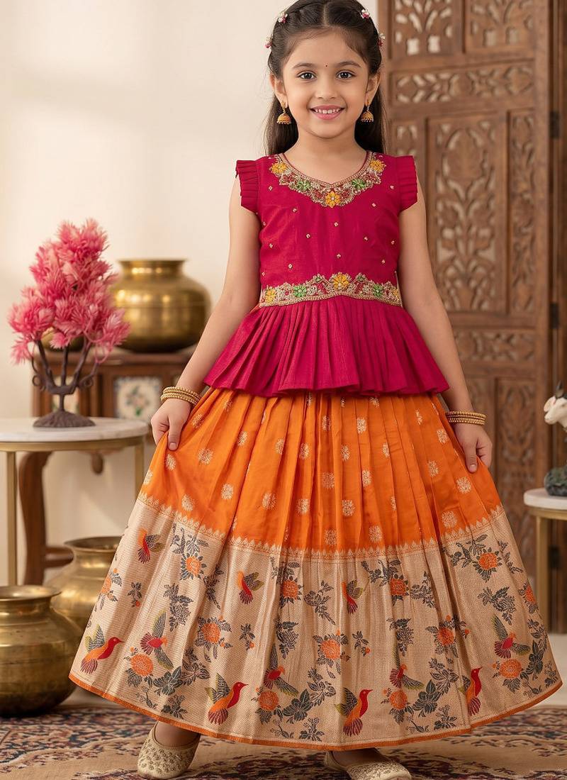 Soft khadi georgette with beutifull handwork kids lehenga choli
