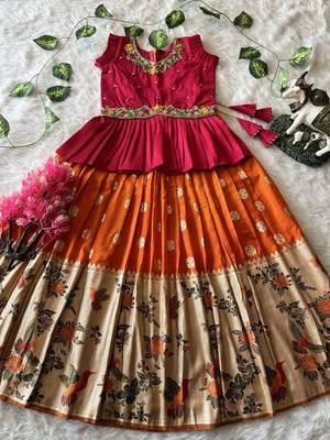 Soft khadi georgette with beutifull handwork kids lehenga choli 2
