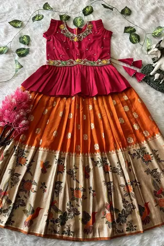 Soft khadi georgette with beutifull handwork kids lehenga choli