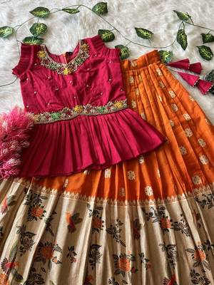Soft khadi georgette with beutifull handwork kids lehenga choli 3