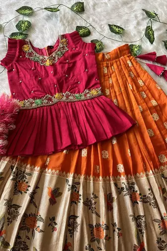 Soft khadi georgette with beutifull handwork kids lehenga choli