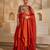 Rust orange embroidered silk organza anarkali set