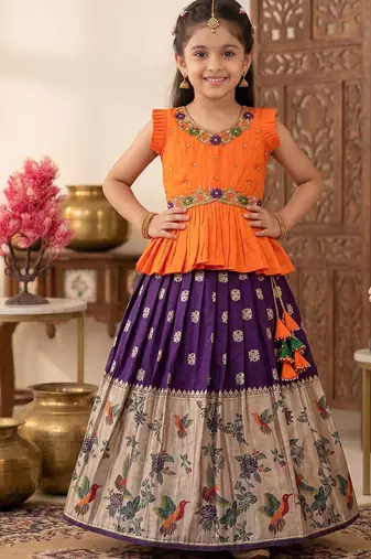 Soft khadi georgette with beutifull handwork kids lehenga choli