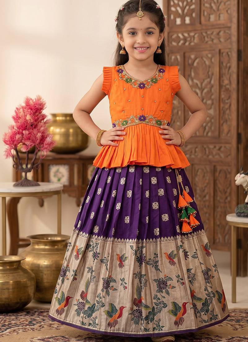Soft khadi georgette with beutifull handwork kids lehenga choli