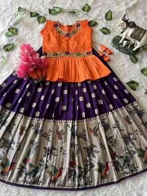 Soft khadi georgette with beutifull handwork kids lehenga choli 2