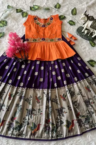 Soft khadi georgette with beutifull handwork kids lehenga choli