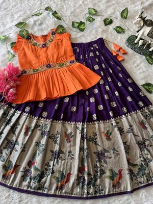Soft khadi georgette with beutifull handwork kids lehenga choli 3